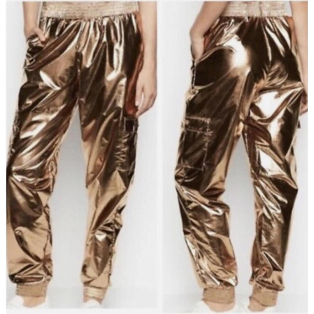 Victoria Sport Metallic Foil Gold Joggers Pants Gold metallic cargo pants #festi